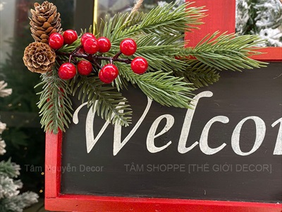 Bảng treo cửa giáng sinh Welcome viền Đỏ [Bằng gỗ] BANGTREO-NOEL-01